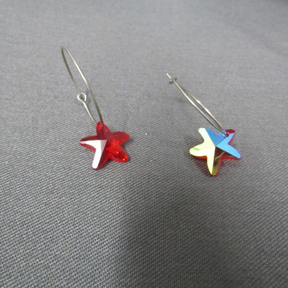 Dangle Drop Red Earring Womens Fashion Silver Tone Colorfull Boho Chic - Picture 1 of 4